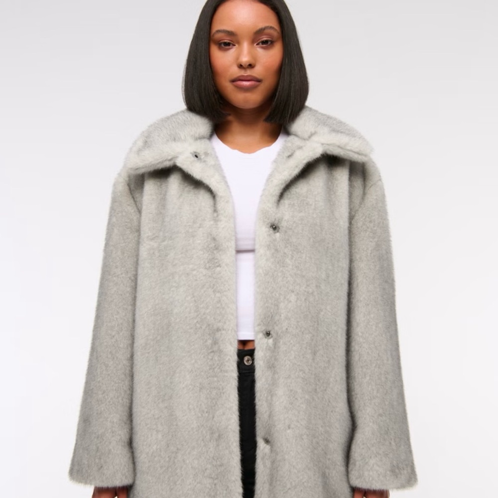 Light Gray Teddy Jacket Mid-Length Plush Collar ... used once!